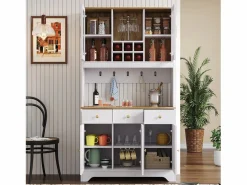 Online Vitrina 94.5x30x175.5 cm - 3 cajones y 5 puertas - superficie de aspecto madera - Aparador De Cocina