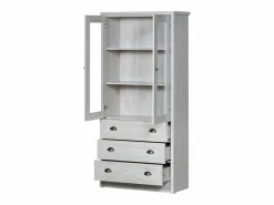 ModernLuxe Vitrina 80x34x171 cm - con 2 puertas de vidrio - 3 cajones - gris + natural