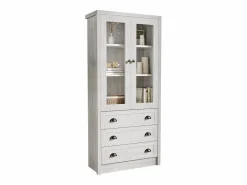 ModernLuxe Vitrina 80x34x171 cm - con 2 puertas de vidrio - 3 cajones - gris + natural