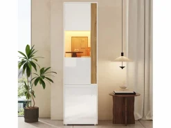 ModernLuxe Vitrina 50x40x179cm - con iluminación LED - con 2 puertas - Estantes ajustables - Blanco + Natural