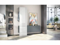 Hot Vladon Mueble recibidor Carlton Set 4, Mueble de entrada compuesto por 1 Perchero, 1 Zapatero, antracita mate/ de alto brillo (156,5 x 193 x 35 cm) Armario De Entrada