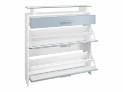 Best Vladon Mueble recibidor Malea, Mueble de entrada compuesto por 1 Zapatero colgante, 1 Espejo de pared y 2 Percheros, Blanco mate/ de alto brillo Armario De Entrada