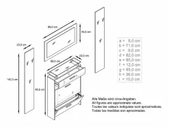 Best Vladon Mueble recibidor Malea, Mueble de entrada compuesto por 1 Zapatero colgante, 1 Espejo de pared y 2 Percheros, Blanco mate/ de alto brillo Armario De Entrada