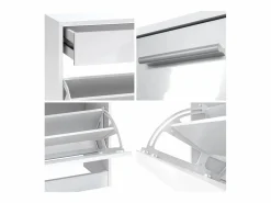 Best Vladon Mueble recibidor Malea, Mueble de entrada compuesto por 1 Zapatero colgante, 1 Espejo de pared y 2 Percheros, Blanco mate/ de alto brillo Armario De Entrada