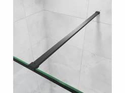 Aica Walkin Mampara Panel de ducha borde de serigrafía negra Vidrio Antical 8mm con Barra1 90cm Perfil Negro Mate (98-100)x200cm-