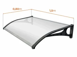 Sale - Marquesina Puerta Exterior 150x80 cm – Policarbonato 2,7mm – Soportes Aluminio Antracita – Fácil Montaje – Tejadillo Protección Lluvia Estor Y Toldo