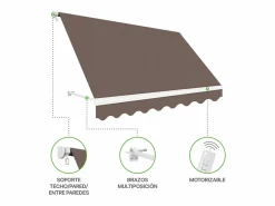 Hot - Toldo Exterior Balcón Enrollable 250x200cm Topo – Lona Poliéster - Soporte Pared – Anclaje Barandilla Estor Y Toldo