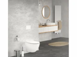 Sale WC cerámico suspendido brillante corto 49 cm sin borde, nanorecubrimiento Inodoro Suspendido