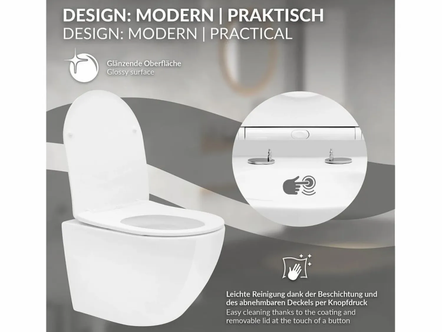 LuxeBath WC Cerámico suspendido 49cm sin reborde corto con sistema softclose