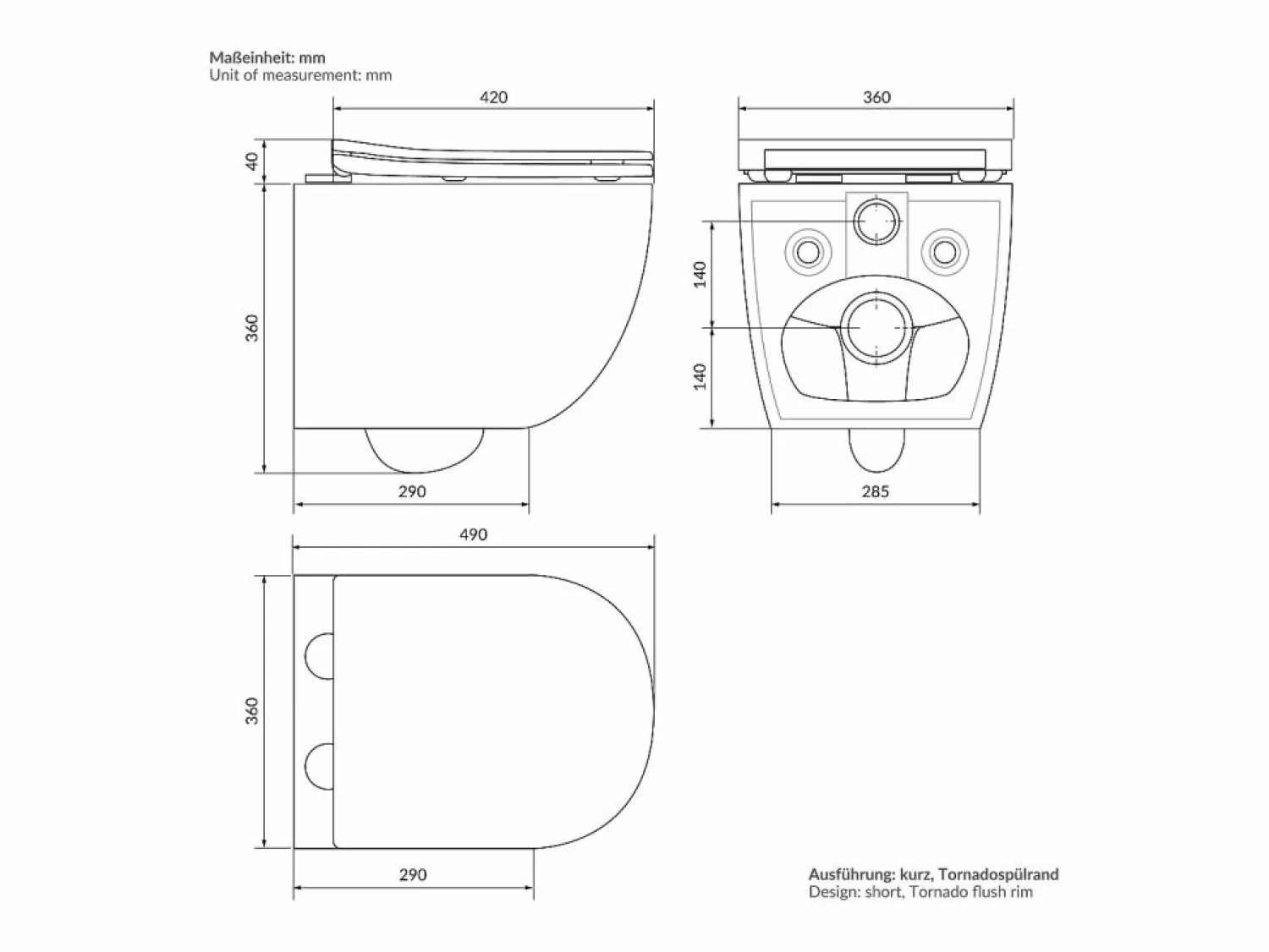 LuxeBath WC Cerámico suspendido 49cm sin reborde corto con sistema softclose