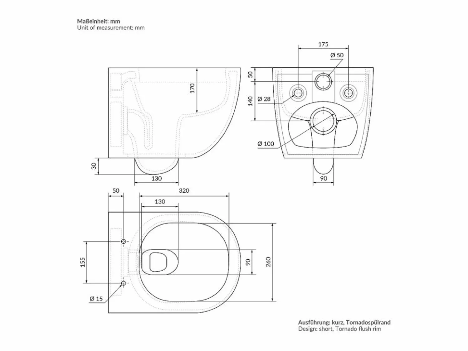 LuxeBath WC Cerámico suspendido 49cm sin reborde corto con sistema softclose