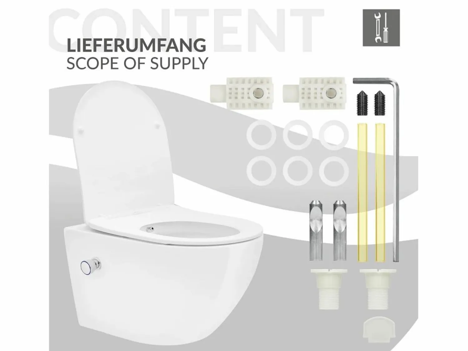Discount LuxeBath WC Cerámico suspendido con bidé sin reborde corto con sistema softclose Blanco