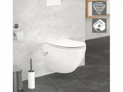 Clearance LuxeBath WC Cerámico suspendido con bidé sin reborde corto con sistema softclose Blanco