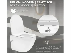 Clearance LuxeBath WC Cerámico suspendido con bidé sin reborde corto con sistema softclose Blanco