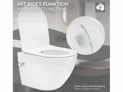 Clearance LuxeBath WC Cerámico suspendido con bidé sin reborde corto con sistema softclose Blanco