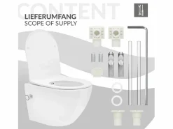 Clearance LuxeBath WC Cerámico suspendido con bidé sin reborde corto con sistema softclose Blanco