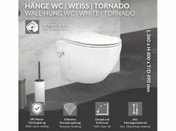 LuxeBath WC cerámico suspendido con función bidé brillante corto 49 cm sin borde