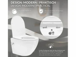 LuxeBath WC cerámico suspendido con función bidé brillante corto 49 cm sin borde