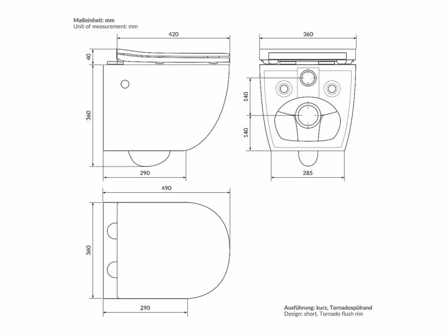 LuxeBath WC cerámico suspendido con función bidé brillante corto 49 cm sin borde