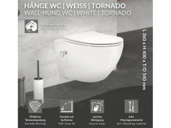 LuxeBath WC cerámico suspendido con función bidé brillante largo 53,5cm sin borde