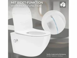 LuxeBath WC cerámico suspendido con función bidé brillante largo 53,5cm sin borde