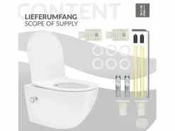 LuxeBath WC cerámico suspendido con función bidé brillante largo 53,5cm sin borde