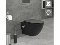 Discount LuxeBath WC cerámico suspendido nanorecubrimiento función bidé largo 53,5cm Negro