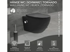 Discount LuxeBath WC cerámico suspendido nanorecubrimiento función bidé largo 53,5cm Negro