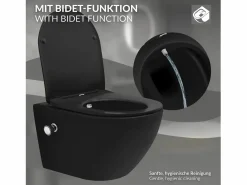 Discount LuxeBath WC cerámico suspendido nanorecubrimiento función bidé largo 53,5cm Negro