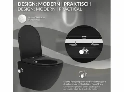 LuxeBath WC cerámico suspendido con función bidé y tornado corto 49 cm softclose