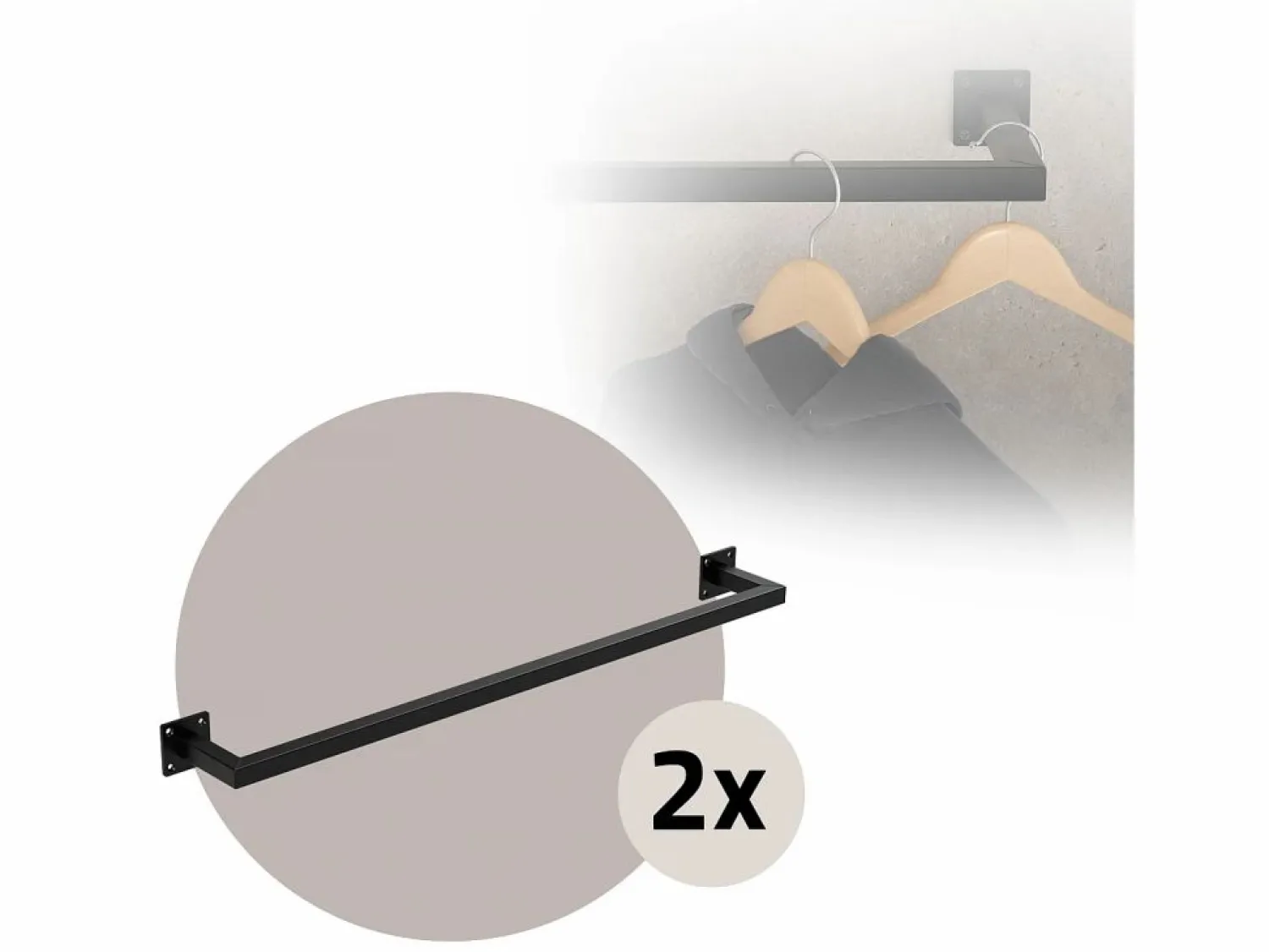 ML-DESIGN 2x Perchero de pared para vestidor/armario barra para ropa/toallas 90x12cm