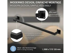 ML-DESIGN 2x Perchero de pared para vestidor/armario barra para ropa/toallas 90x12cm