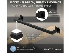Online ML-DESIGN 3x Perchero de pared para vestidor/armario barra para ropa/toallas 60x12cm Negro