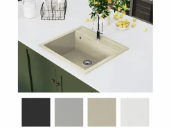 Discount Garden Furniture Xelindra Fregadero de cocina de granito con un seno Beige