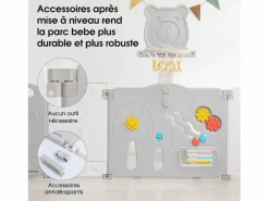 Discount DripeX Yoleo Parque de bebés plegable 8+2 paneles, portal de barrera de seguridad con cesta de baloncesto, actividades de seguridad para parques infantiles, plástico, Gris