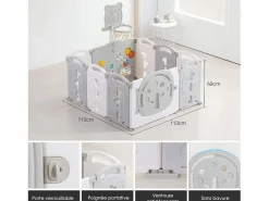 Discount DripeX Yoleo Parque de bebés plegable 8+2 paneles, portal de barrera de seguridad con cesta de baloncesto, actividades de seguridad para parques infantiles, plástico, Gris