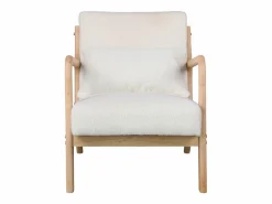 New ZACK-Sillón en tejido Curly Ecru y madera natural Sillón Escandinavo