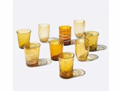 Discount Zafferano Melting Pot Juego de 6 Vasos Monocolor - Ámbar - Vidrio Soplado a Mano, 32 cl - Vasos Artesanales para Agua y Cócteles Amarillo