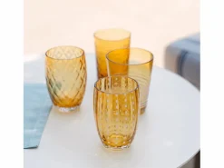 Discount Zafferano Melting Pot Juego de 6 Vasos Monocolor - Ámbar - Vidrio Soplado a Mano, 32 cl - Vasos Artesanales para Agua y Cócteles Amarillo