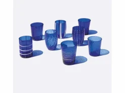 Best Zafferano Melting Pot Juego de 6 Vasos Monocolor - Azul - Vidrio Soplado a Mano, 32 cl - Vasos Artesanos para Agua y Cócteles Vaso