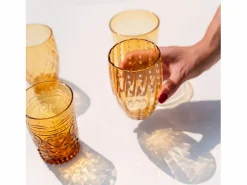 Zafferano Perle Amber Glass - Vidrio de color soplado a boca, 32 cl, hecho a mano - Juego de 2 vasos hechos a mano para agua o cócteles