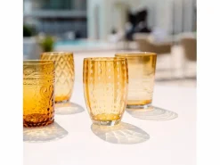 Zafferano Perle Amber Glass - Vidrio de color soplado a boca, 32 cl, hecho a mano - Juego de 2 vasos hechos a mano para agua o cócteles