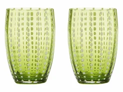 Zafferano Perle Glass colores mezclados 2 - Vidrio coloreado soplado, 32 cl, hecho a mano - Juego de 6 vasos artesanales para agua o cócteles Multicolor