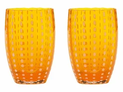 Zafferano Perle Glass mix colours 1 - Vidrio coloreado soplado, 32 cl, hecho a mano - Juego de 6 vasos artesanales para agua o cócteles