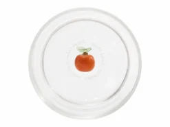 Zafferano Teca Frutta - Juego de 6 Vasos de Vidrio Borosilicato con Naranja - Vaso de 35 cl Doble Fondo Decorado a Mano, Fácilmente Lavable Transparente