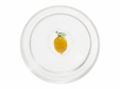 Discount Zafferano Teca Frutta - Juego de 6 Vasos de Vidrio Borosilicato con Limón - Vaso de 35 cl Doble Fondo Decorado a Mano, Fácilmente Lavable Transparente