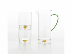 Discount Zafferano Teca Frutta - Juego de 6 Vasos de Vidrio Borosilicato con Limón - Vaso de 35 cl Doble Fondo Decorado a Mano, Fácilmente Lavable Transparente
