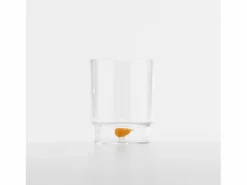 Discount Zafferano Teca Frutta - Juego de 6 Vasos de Vidrio Borosilicato con Pera - Vaso de 35 cl con Doble Fondo Decorado a Mano, Fácilmente Lavable Vaso