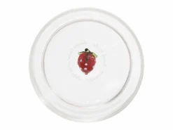 Sale Zafferano Teca Frutta - Juego de 6 Vasos de Vidrio Borosilicato con Fresa - Vaso de 35 cl Doble Fondo Decorado a Mano, Fácilmente Lavable Vaso