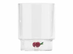 New Zafferano Teca Frutta Mix - Juego de 6 Vasos de Vidrio Borosilicato con Fruta - Vaso de 35 cl con Doble Fondo Decorado a Mano, Fácilmente Lavable Transparente